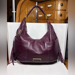 Tignanello Pebble Leather Zip Hobo Bag with Fringe - Chianti